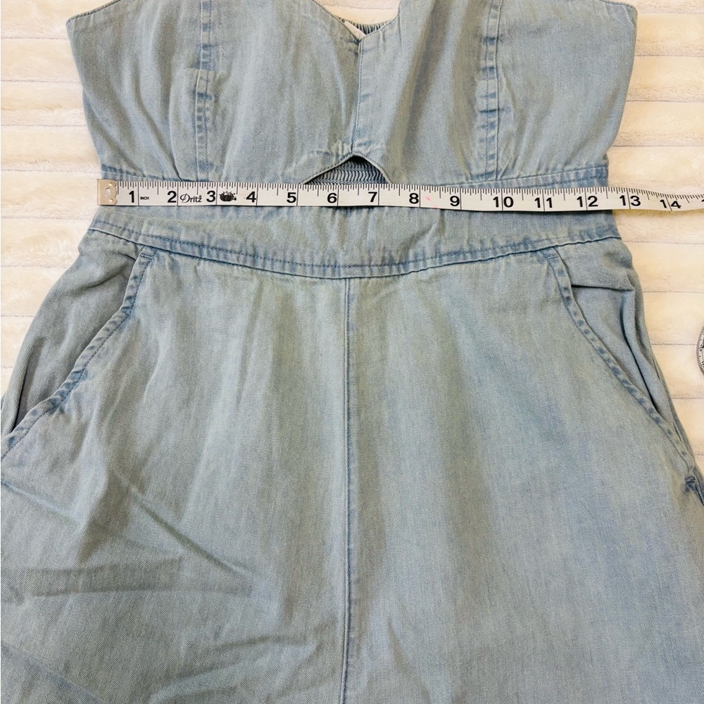 Aerie twill cutout jumpsuit, sz S | boho wide leg denim summer cropped overalls - Picture 9 of 13